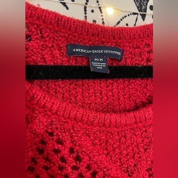 American Eagle crimson red chunky knit warm cozy winter fall holiday sweater - Picture 3 of 10